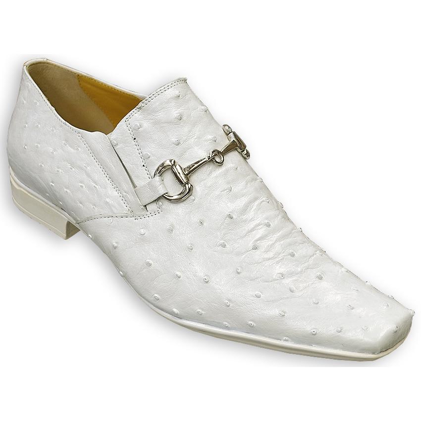 Mauri Cape Town 0215 White All-Over Genuine Ostrich Loafer Shoes 