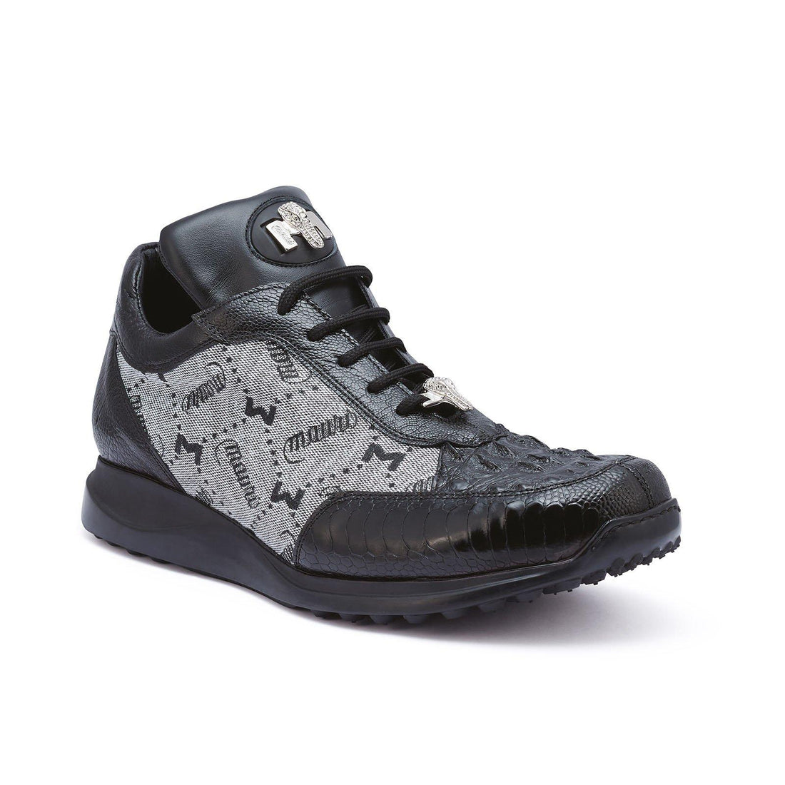 Mauri 8741/2 Crowne Black/Grey Genuine Ostrich Leg/Hornback Crocodile/Mauri Fabric Sneakers