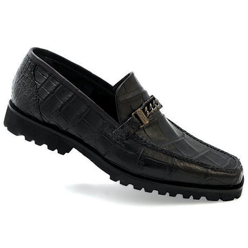 Mauri Certo 3755 Black H/-Painted Genuine Alligator Loafer Shoes