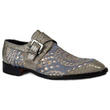 Mauri Ceruti 4826 Light Grey Genuine Pony Hair/Lizard/White Underlay Kidskin Monk Strap Shoes