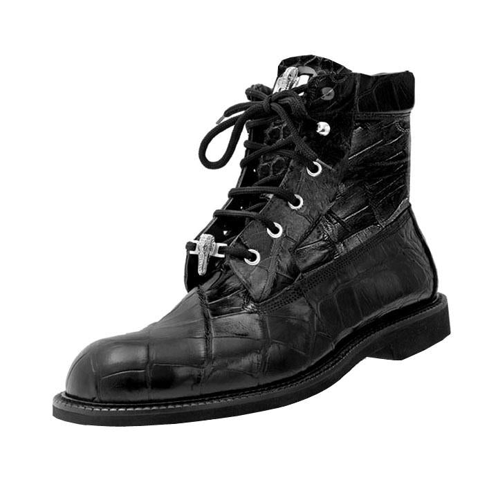 Mauri Com/o 4637 Black All Over Genuine Alligator Lace-Up Boots 