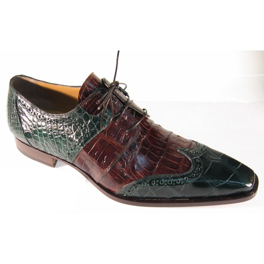 Mauri Como 53130 Forest Green Genuine Body Alligator/Dark Rust Baby Crocodile Shoes