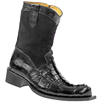 Mauri Control 42559 Black Genuine Hornback Crocodile Tail/Suede Cowboy Boots