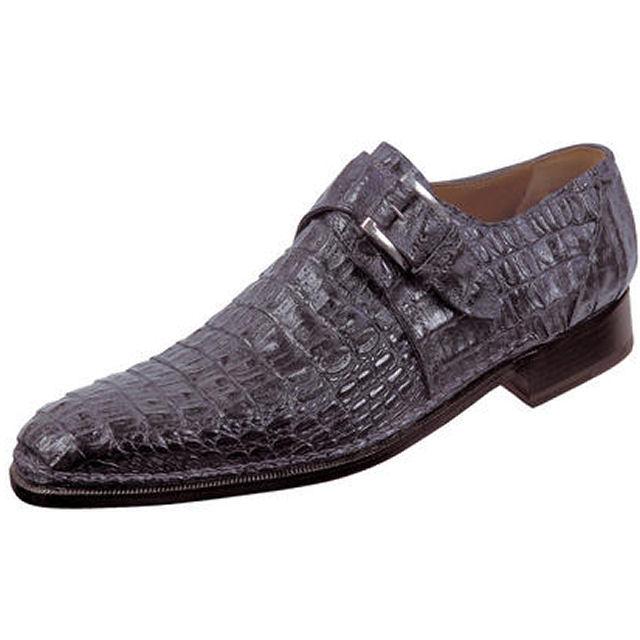 Mauri Cool 1172 Charcoal Grey Genuine All-Over Hornback Crocodile Monk Strap Shoes