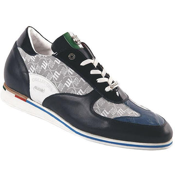 Mauri Craftsmanship 8672 Blue/Grey/White Genuine Crocodile/Nappa Leather/Mauri Fabric Sneakers Suit Essence