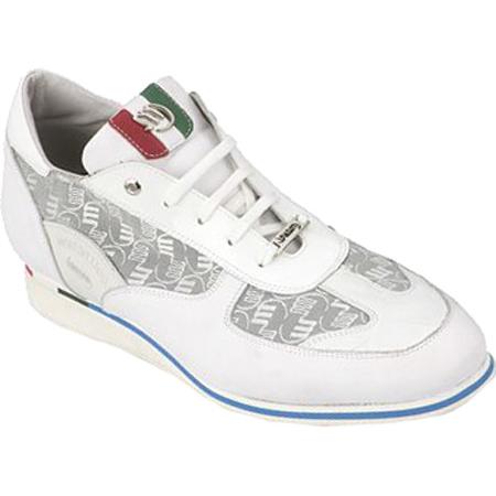 Mauri Craftsmanship 8672 White Genuine Baby Crocodile/Nappa Leather/Mauri Fabric Sneakers