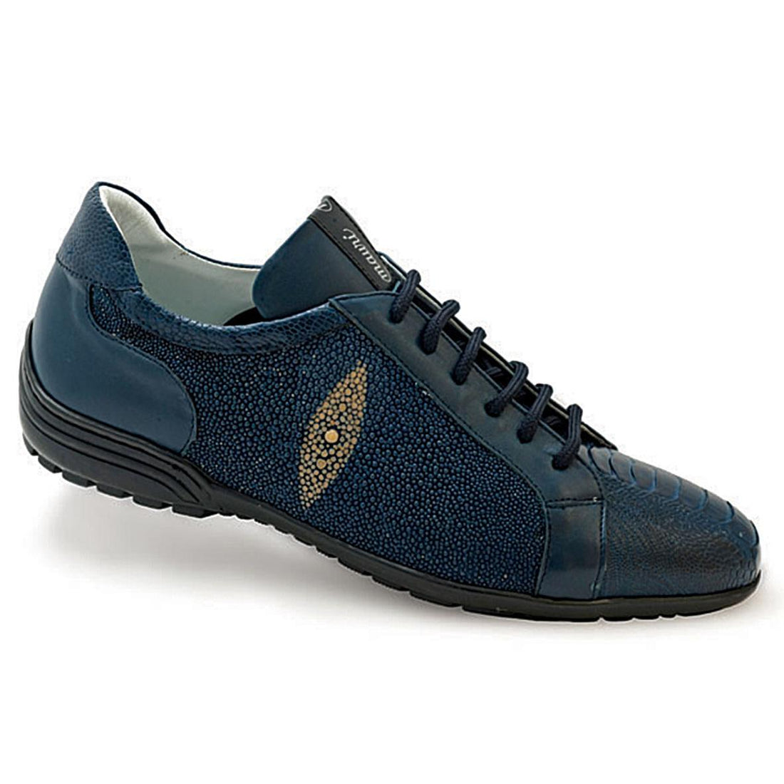 Mauri Deep Blue 8527 Wonder Blue Genuine H/-Painted Stingray/Ostrich Leg/Pebble Grain Calfskin Sneakers