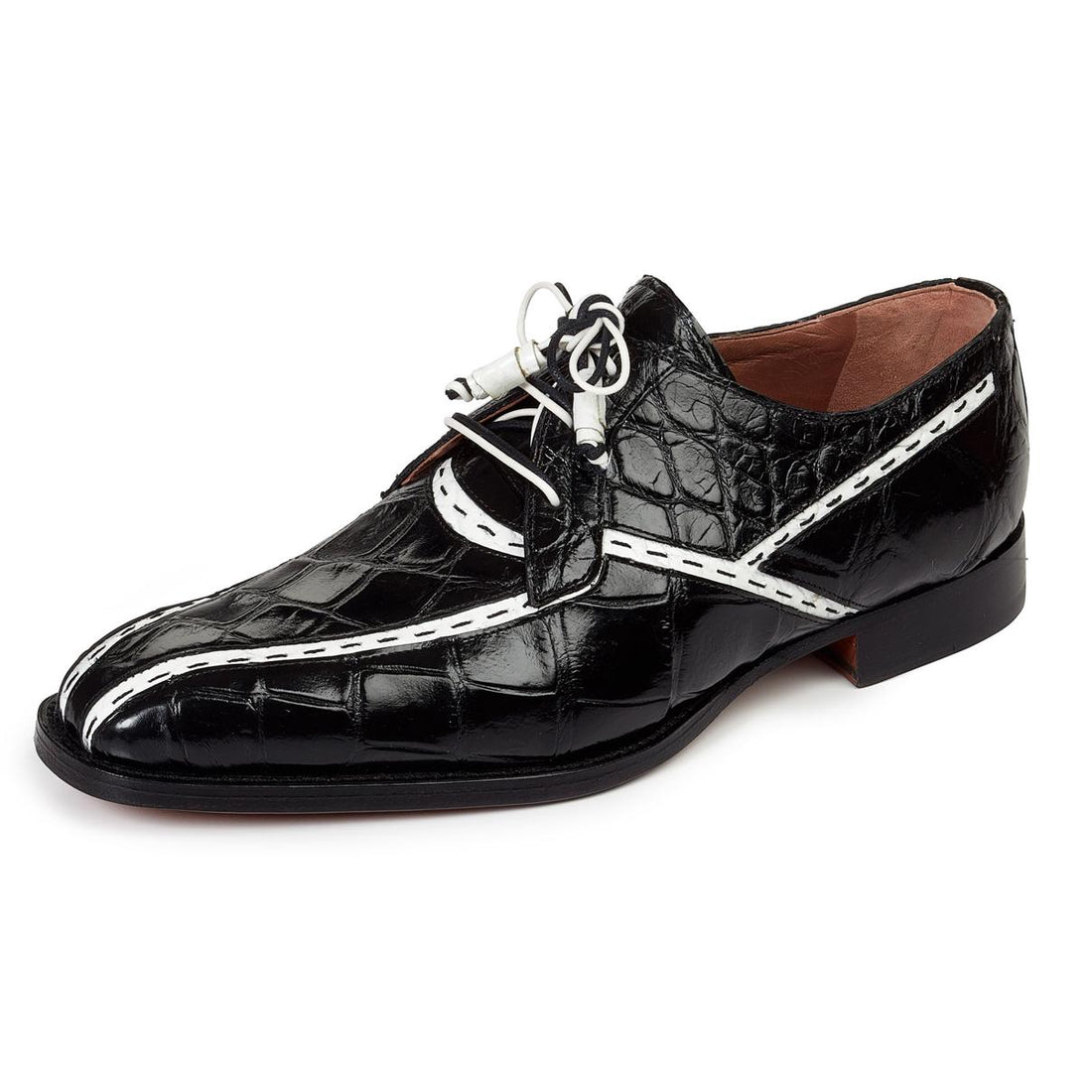 Mauri Domino 4708 Black/White Genuine Body Alligator Dress Shoes