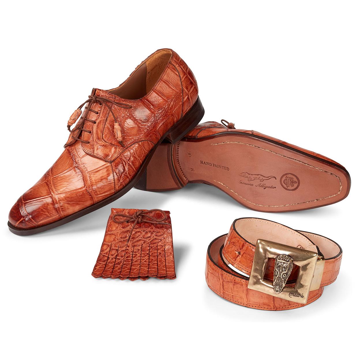 Mauri Durini 1059 Cognac All-Over Genuine Body Alligator Hand-Painted Lace-up Shoes 