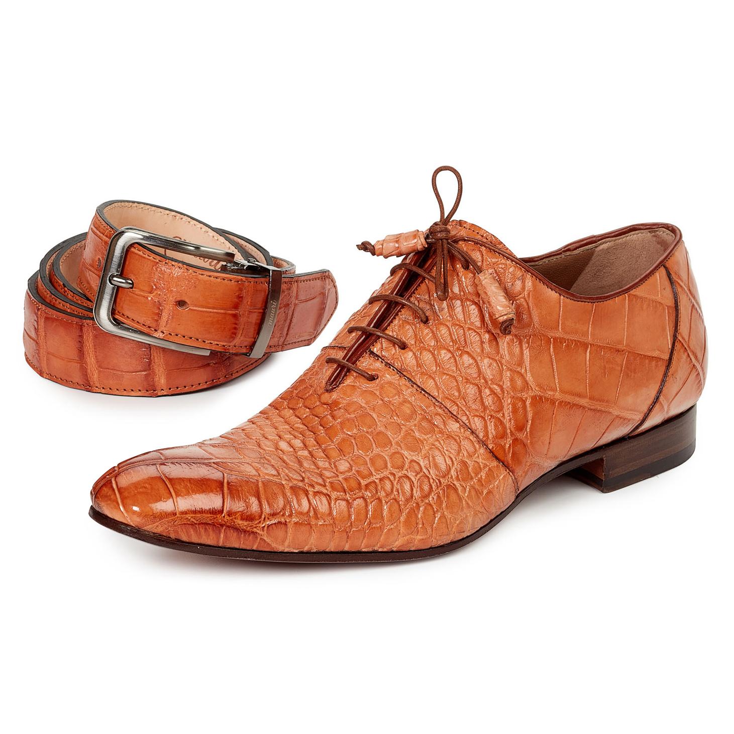 Mauri Echo 1078 Cognac Genuine Body Alligator Hand Painted Shoes