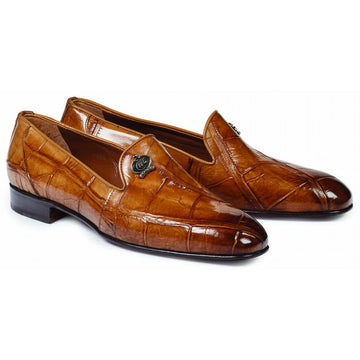 Mauri Ghiberti 1017 Br/y Genuine Body Alligator Hand Painted Burnished Loafer Shoes