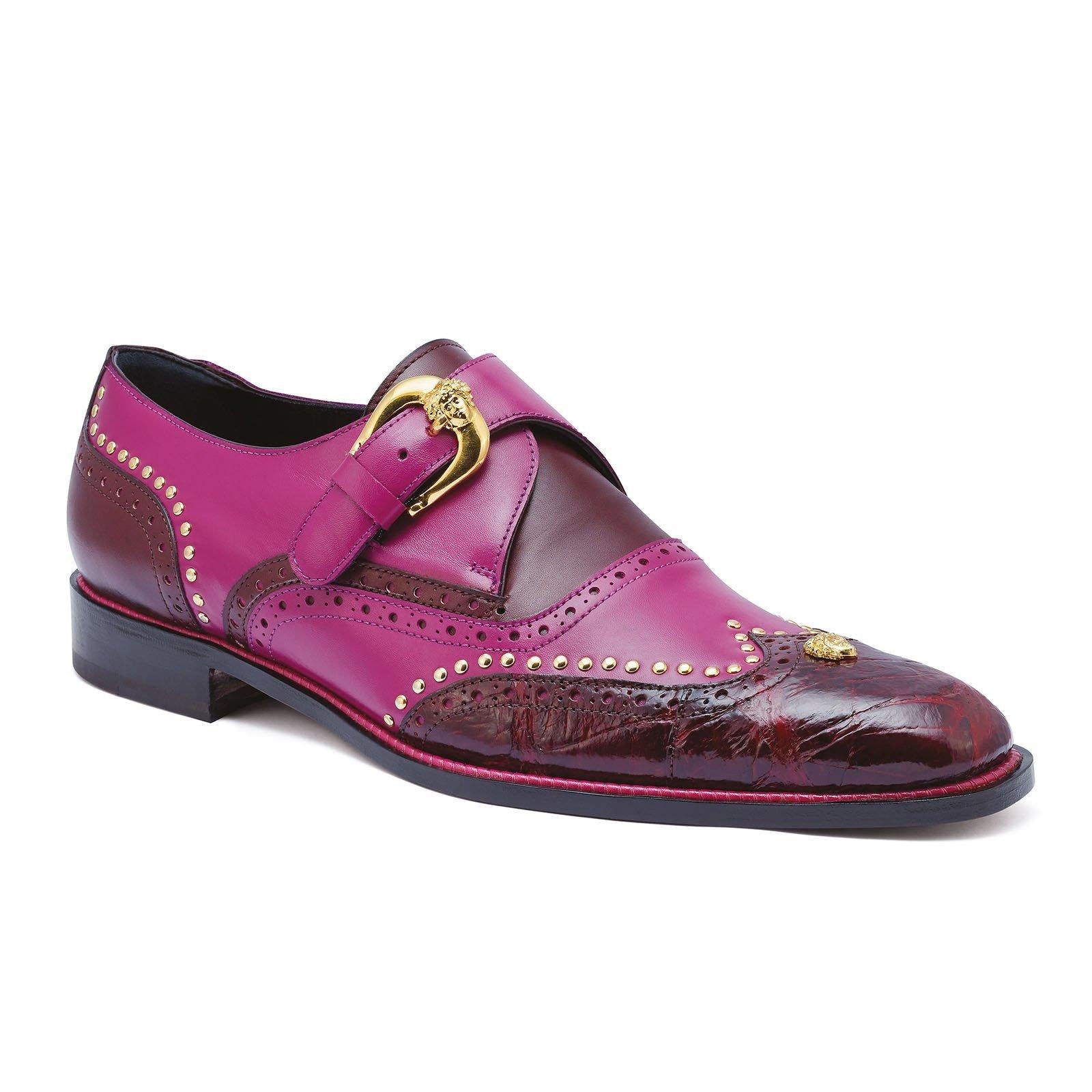 Mauri Godfather 3051 Ruby Red/Fucsia Genuine Body Alligator/Calf Studded Monk Strap Wingtip Shoes