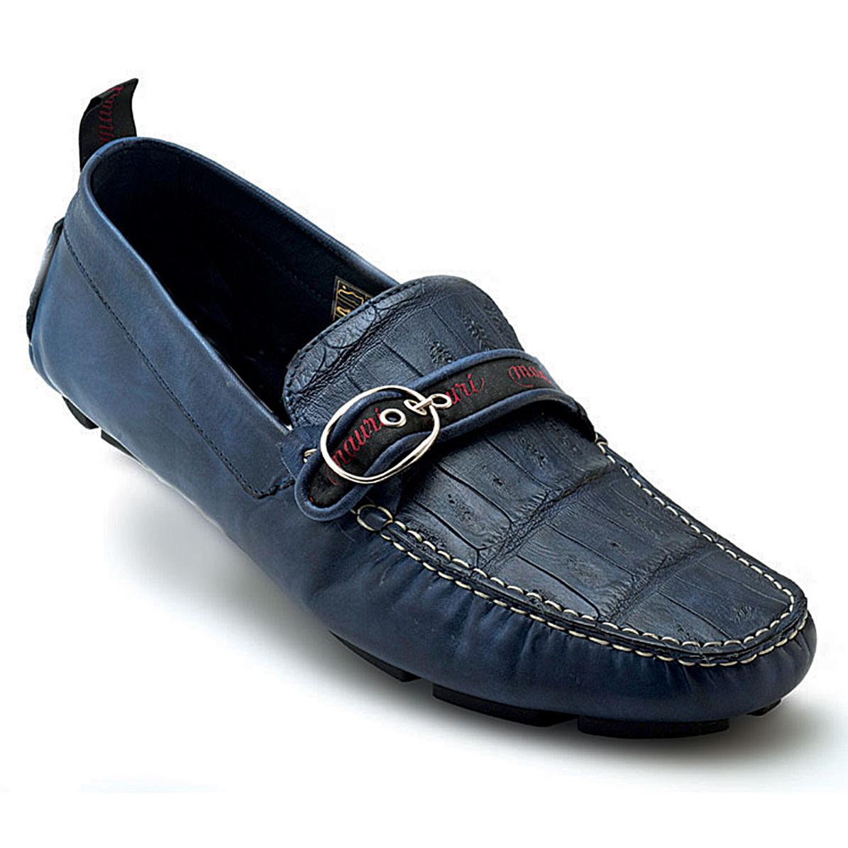 Mauri Golden Touch 9272 H/-Painted Navy Blue Genuine Crocodile/Calfskin Loafer Shoes 