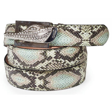 Mauri Green Genuine Calf/Python Print/Suede Belt 