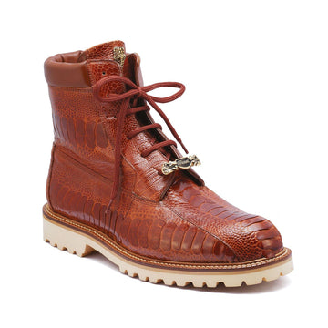 Mauri 4949 Cognac H/-Painted Genuine Ostrich Tractor Sole Boots