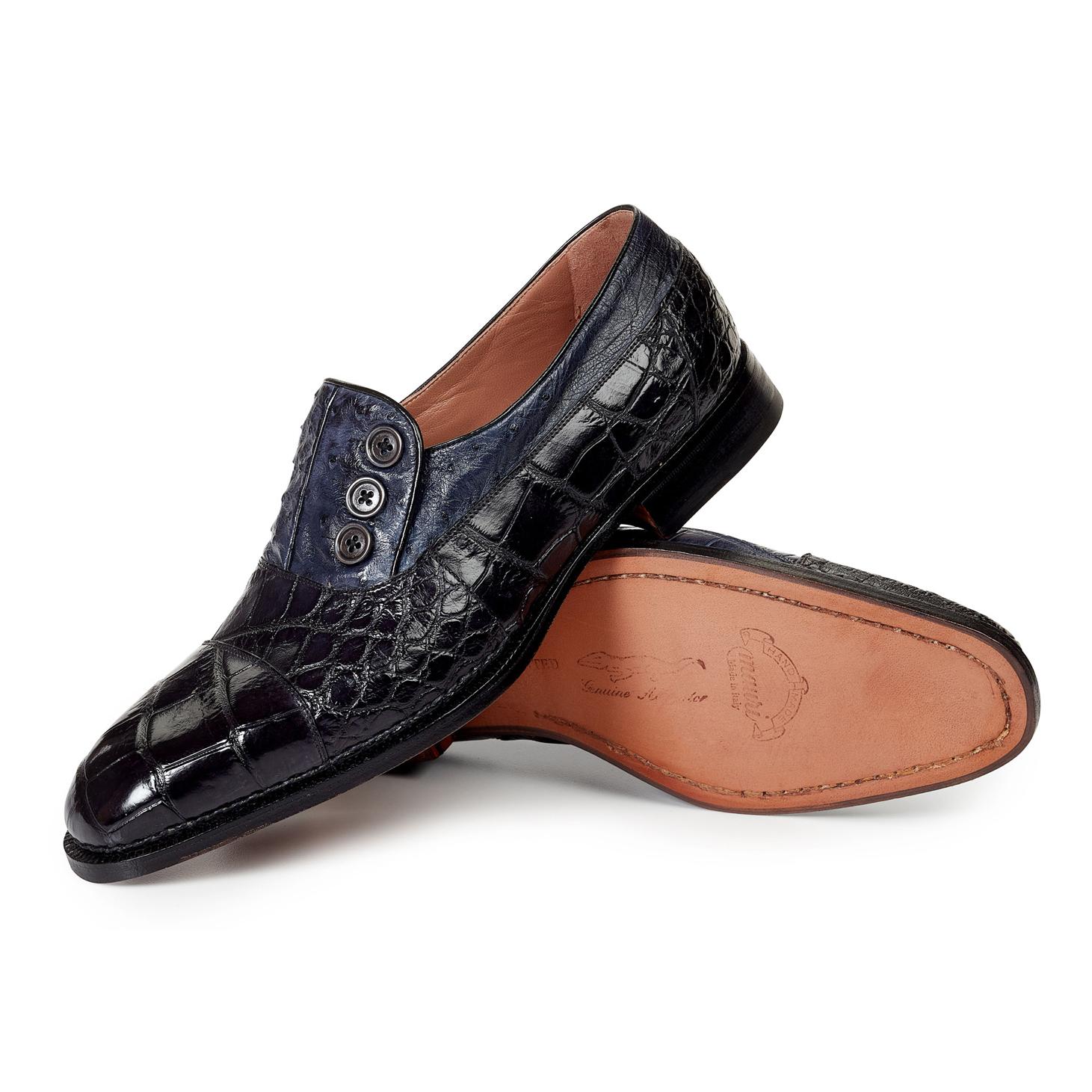 Mauri Insignia 1036 Black Genuine Body Alligator/Hand Painted Charcoal Grey Ostrich Shoes