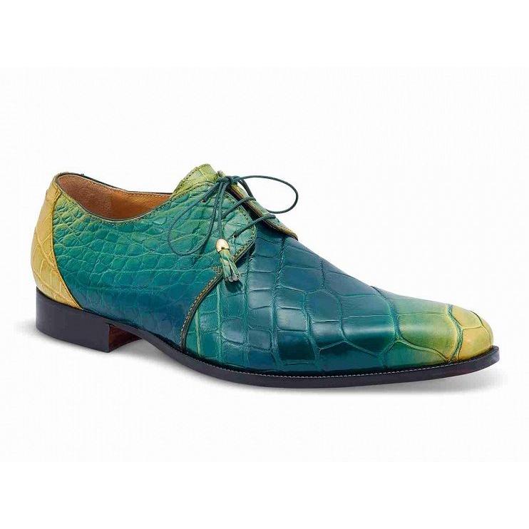 Mauri 4851 Multi Green Genuine Alligator Derby Oxfords Shoes