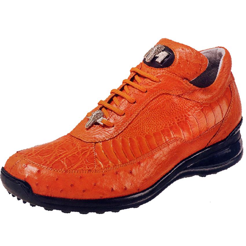 Mauri Killer 8842 Orange Genuine Ostrich/Flank Crocodile/Ostrich Leg Sneakers