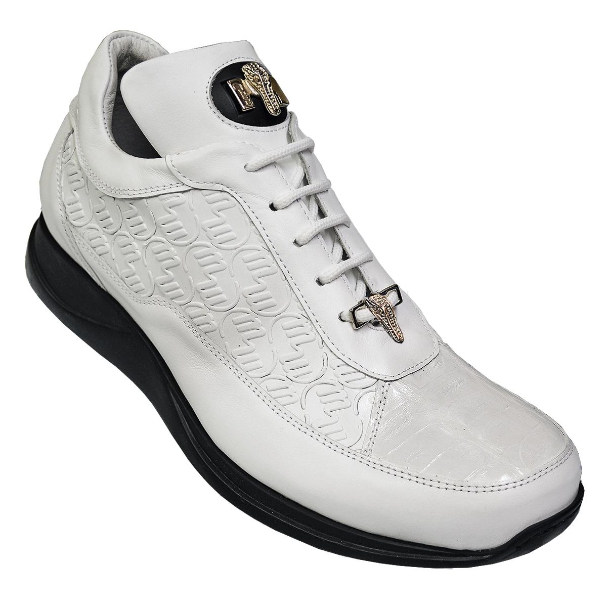 Mauri King 8900/2 White Genuine Embossed Calfskin/Crocodile Sneakers 