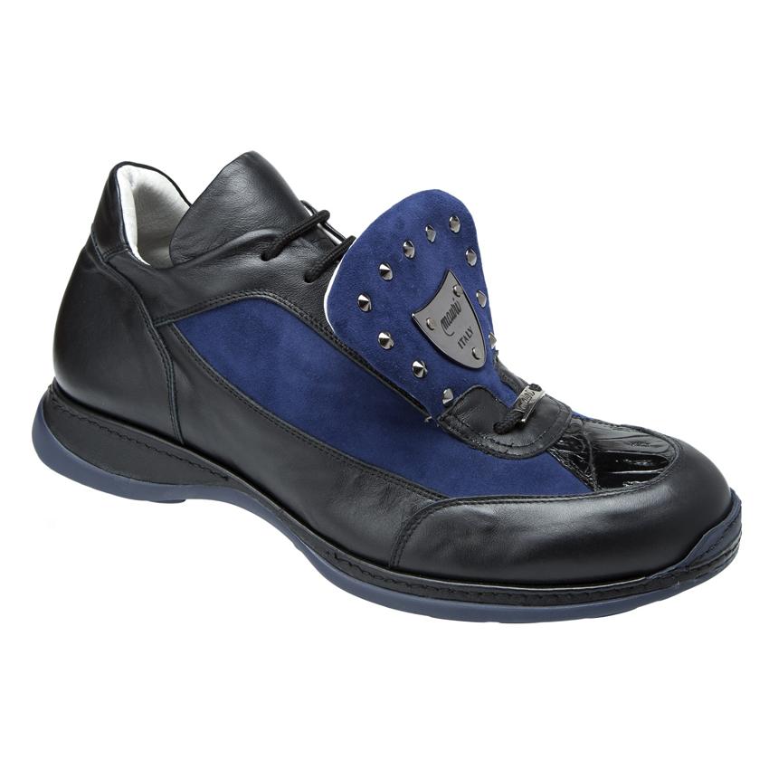 Mauri King's Road 8580 Indigo Blue/Black Genuine Baby Crocodile Nappa Leather Suede Sneakers