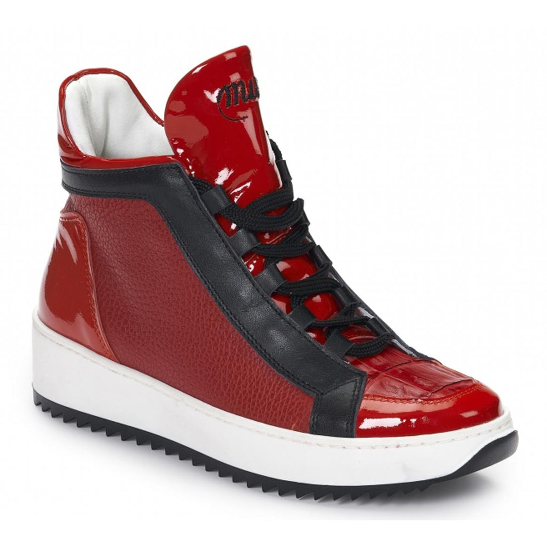 Mauri Ladies Dora Riparia 6178 Red Genuine Baby Crocodile/Calf/Patent Leather High Top Sneakers