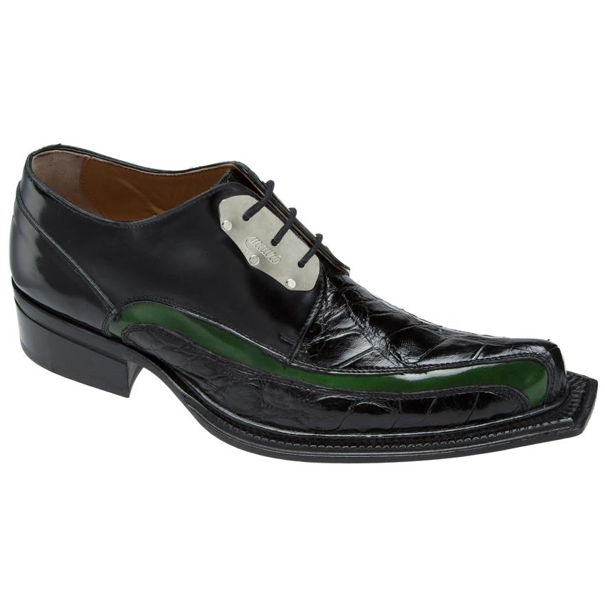 Mauri Leone 44191 Black/Forest Green Genuine Alligator Dover Leather Hand-Painted Shoes