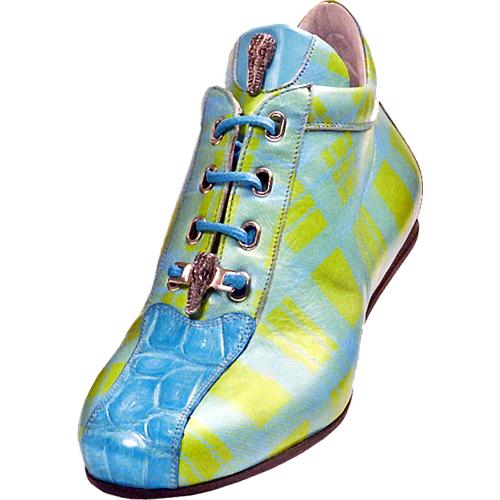 Mauri Lullaby 8782 Bahama Blue/Lime Genuine Baby Crocodile/Calf Plaid Sneakers