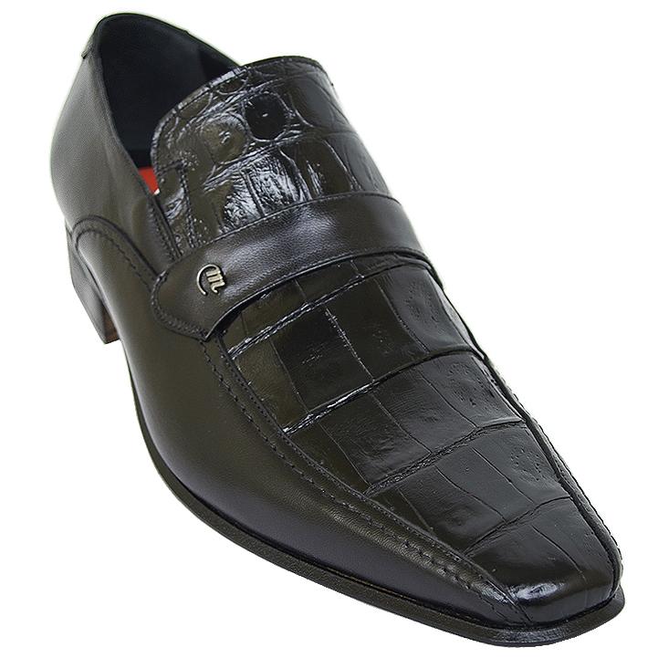 Mauri M754 Black Genuine Crocodile/Calf Loafers Shoes