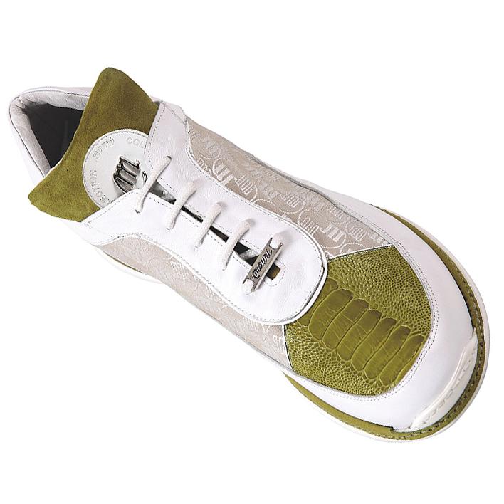 Mauri Mania 8691 Apple Genuine Ostrich Leg/White Nappa Leather Mauri Fabric Sneakers