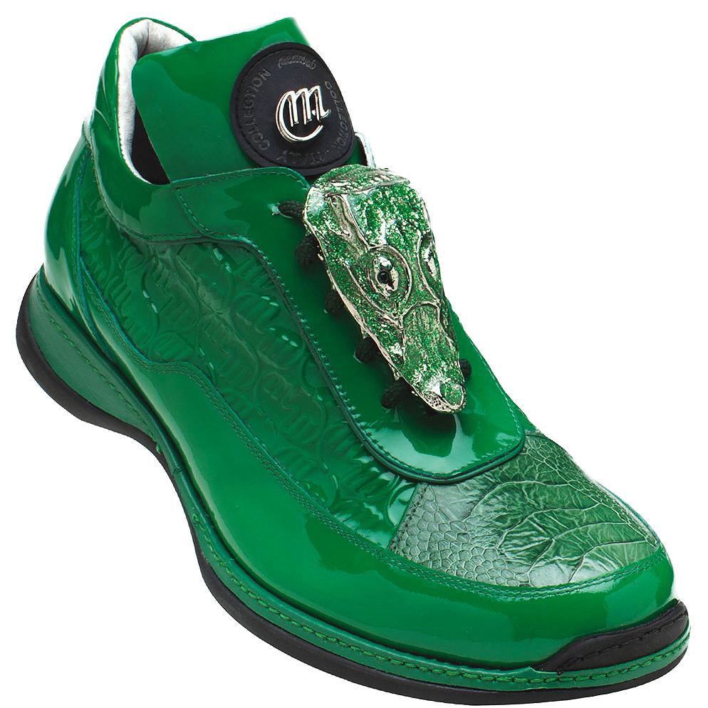 Mauri Mania 8691 Leaf Green Genuine Ostrich Leg/Patent Embossed Leathers Sneakers 