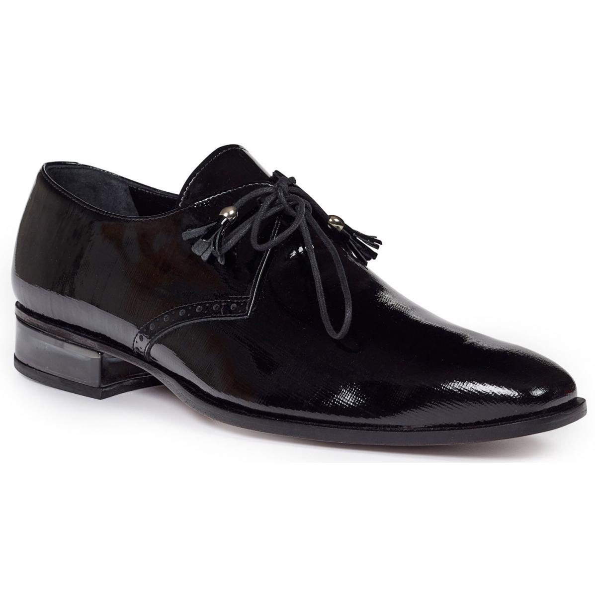 Mauri Mantegna 4801 Black Genuine Canapa Patent Leather Lace-up Shoes