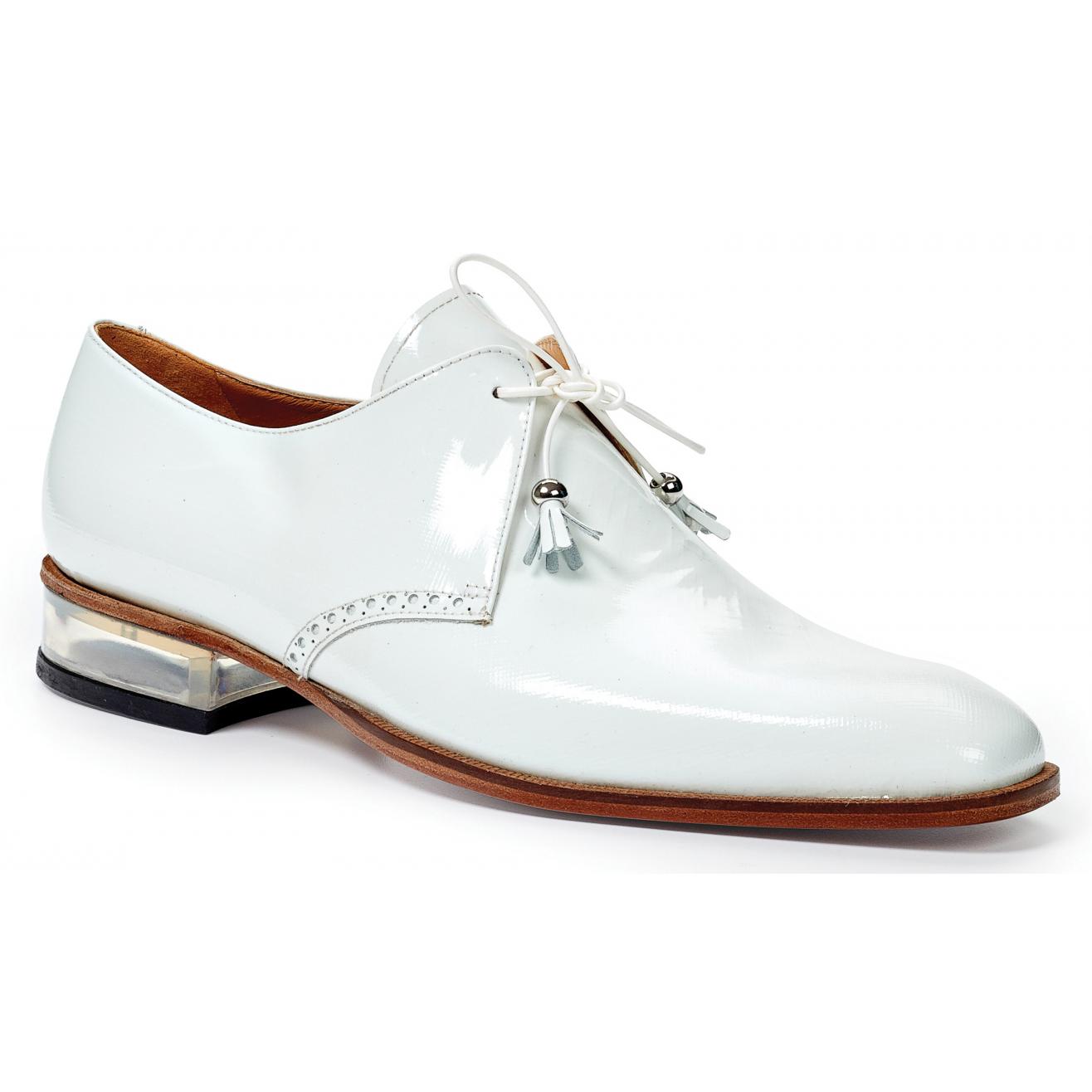 Mauri Mantegna 4801 White Genuine Canapa Patent Leather Lace-up Shoes