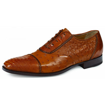 Mauri Masaccio 4813 Cognac Genuine Ostrich/Ostrich Leg Lace-up Shoes