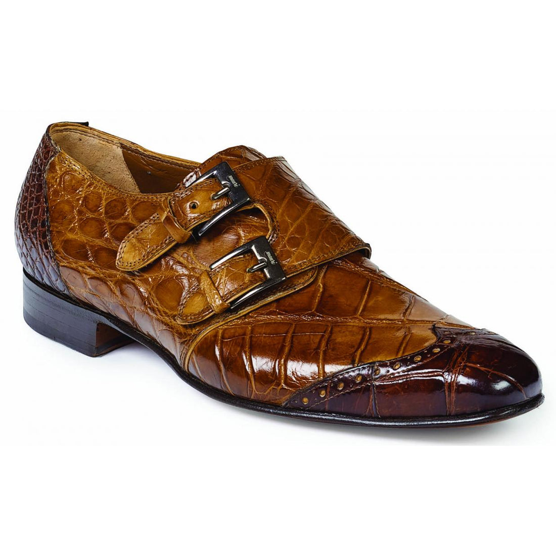 Mauri Masolino 1010 Br/y/Sport Rust Genuine Body Alligator H/ Painted Burnished Double Monk Strap Shoes