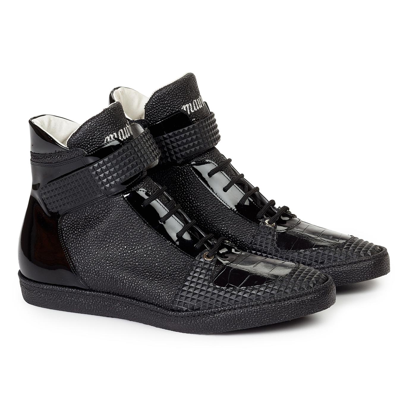 Mauri Nemo 8529 Black Genuine Baby Crocodile/Pebble Grain/Leather Casual Shoes