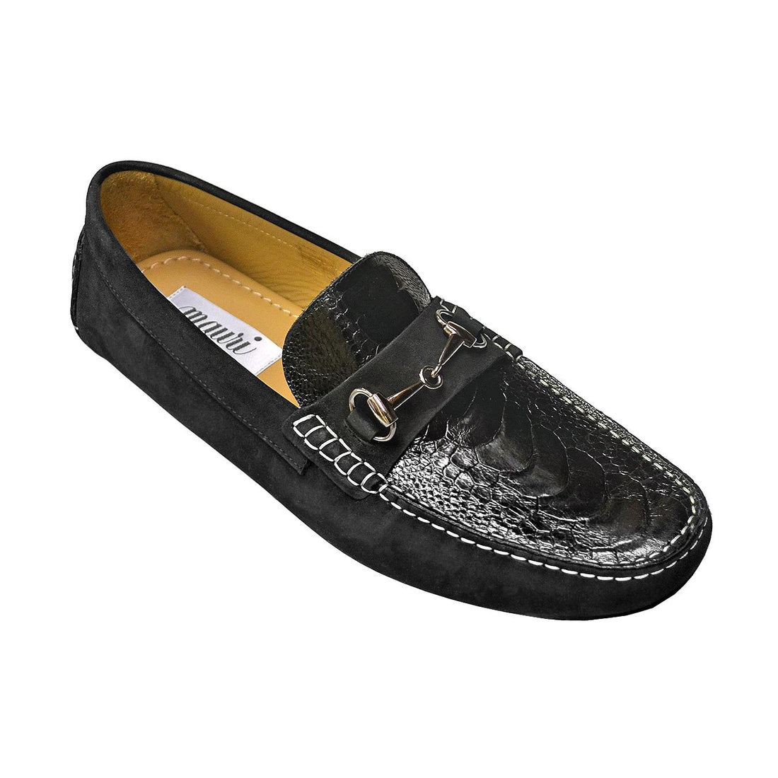 Mauri Ocean Drive 9119 Black Kangaroo Nubuck/Ostrich Leg Loafer Shoes