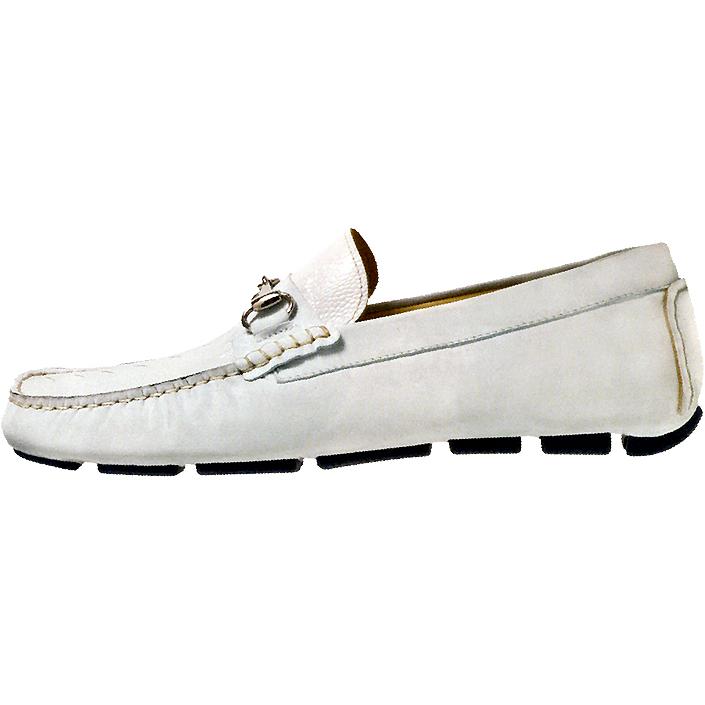 Mauri Ocean Drive 9119 White Kangaroo Nubuck/Ostrich Leg Loafer Shoes