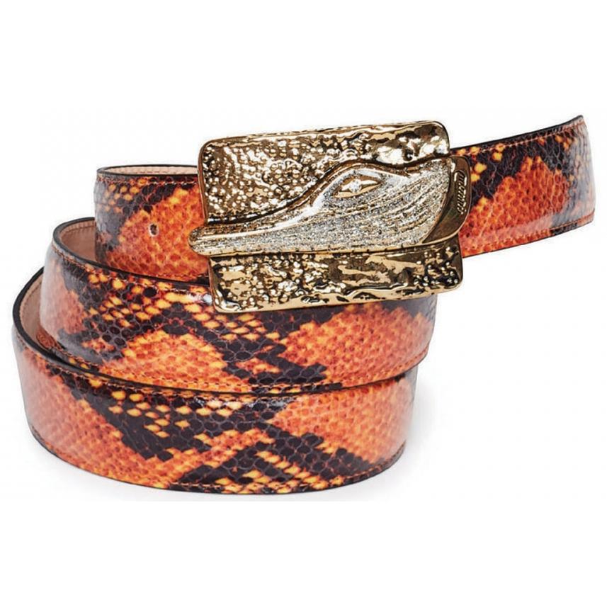 Mauri Orange Genuine Calf/Python Print/Suede Belt 