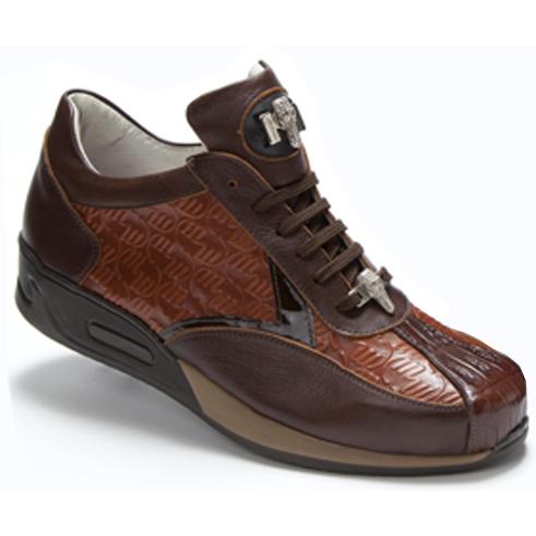 Mauri Piazza M704 Sport Rust/Cognac Genuine Crocodile Nappa Embossed Patent Leather Sneakers