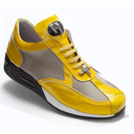 Mauri Piazza M704 Yellow Genuine Crocodile/Ktech Fabric Patent Leather Sneakers