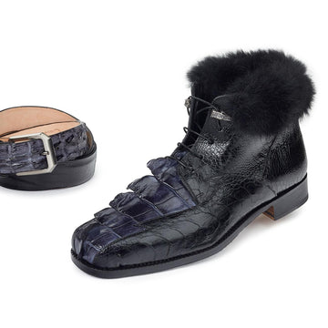 Mauri Polar 4683 Medium Grey Genuine Hornback Alligator H/-Painted/Black Ostrich Leg/Black Lapin Boots