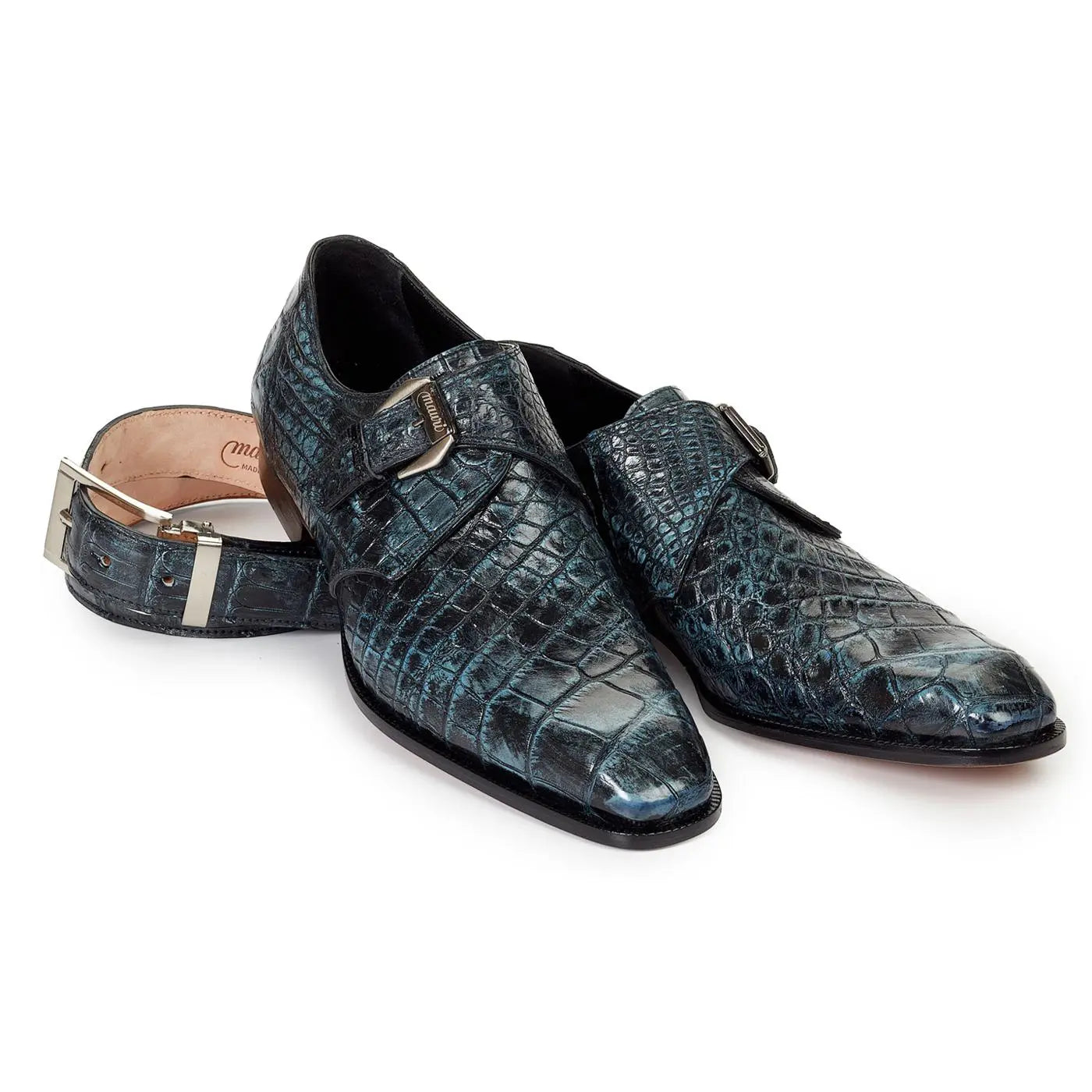 Mauri Pompeii 4118 Bicolore Blue - Black Genuine All-Over Body Alligator Hand Painted Dress Shoes