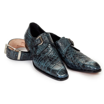 Mauri Pompeii 4118 Bicolore Blue - Black Genuine All-Over Body Alligator Hand Painted Dress Shoes