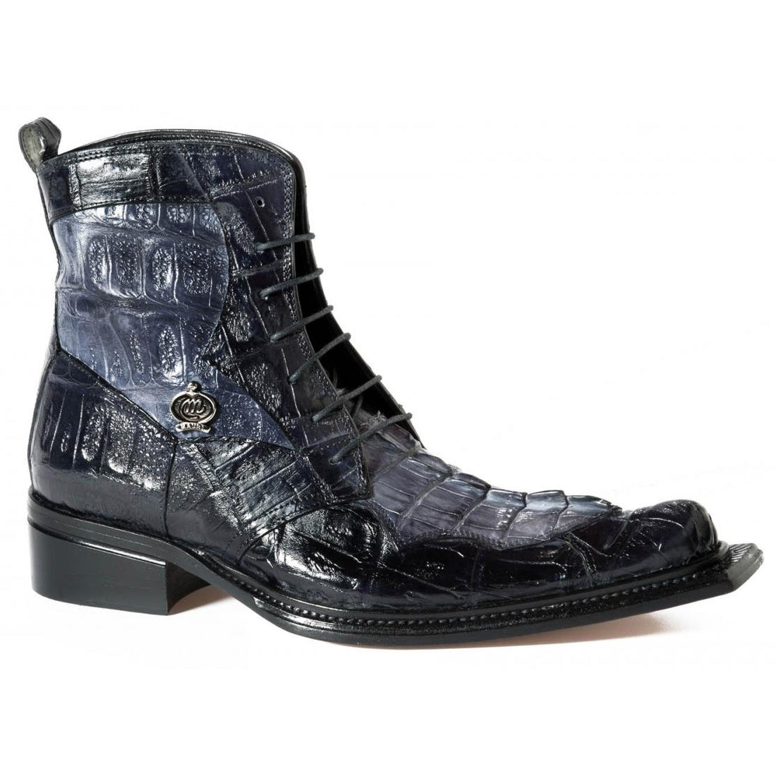 Mauri Raffaello 42742 Black/Medium Grey Genuine Baby Crocodile H/ Painted/Hornback Crocodile Tail Boots