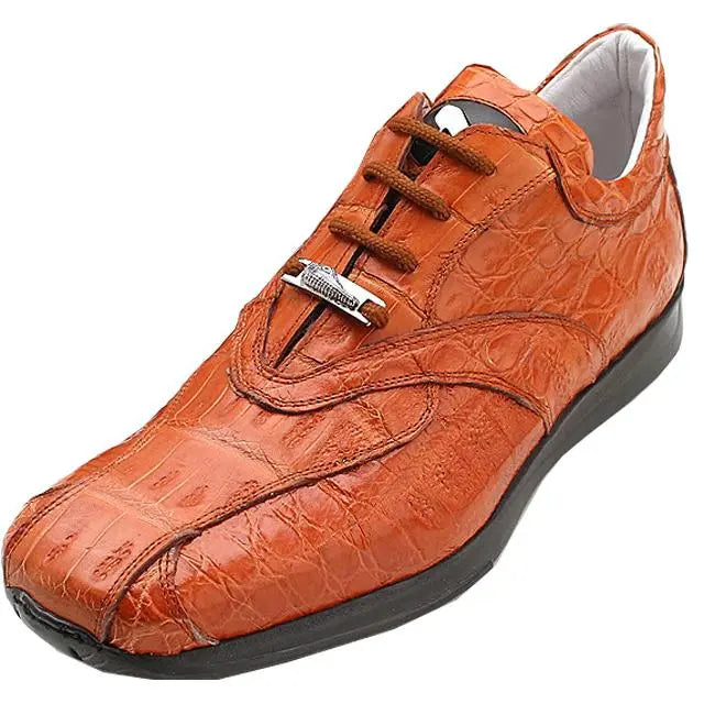 Mauri Reputation 9008 Burnt Orange Genuine All-Over Crocodile Sneakers Suit Essence
