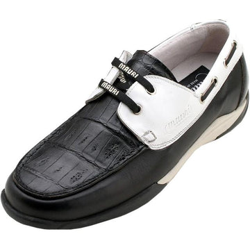 Mauri Rowing 9175 Black/White Nappa Leather/Baby Crocodile Loafer Shoes