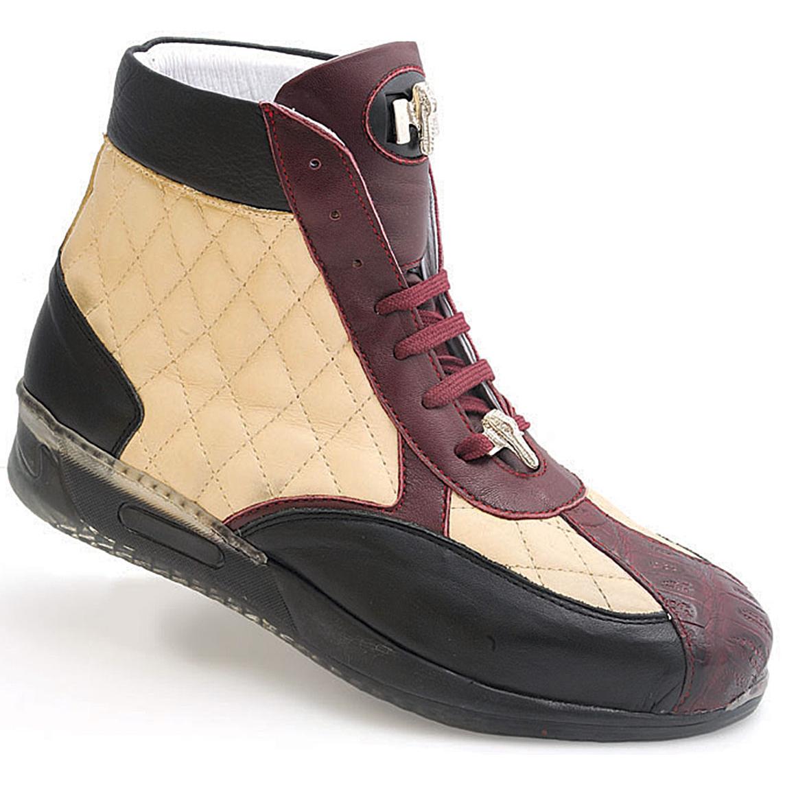 Mauri Savvy M781 Black/Burg/y/Beige Genuine Quilted Nappa/Nappa Calfskin/Baby Crocodile High Top Sneakers 