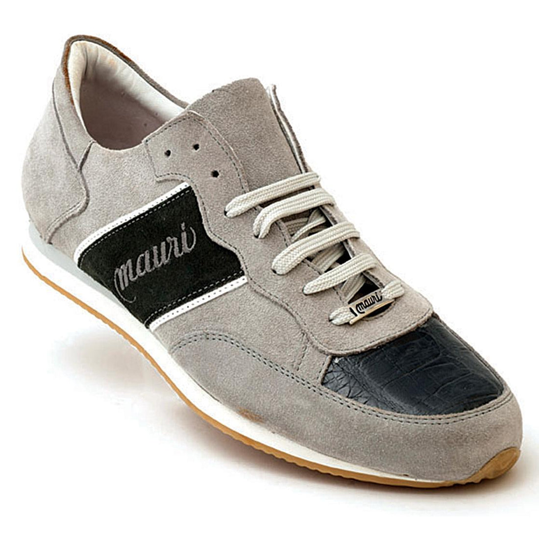 Mauri Scilla M783 Light Grey/Black Genuine Italian Suede/Baby Crocodile Casual Sneakers