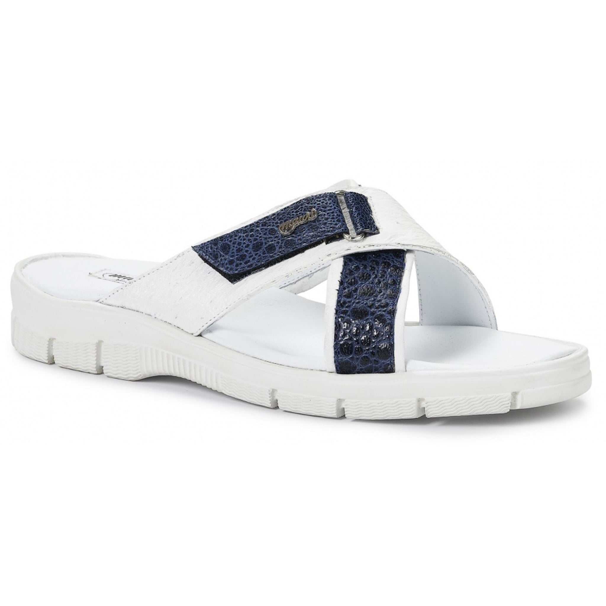 Mauri Sesia 5063 White/Wonder Blue Genuine Ostrich/Frog Slide-In Sandals