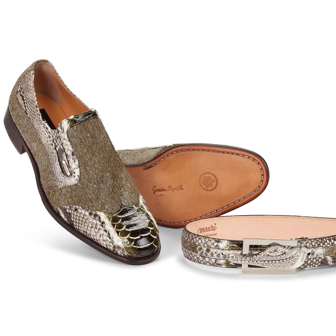 Mauri Spiga 4748 Green Genuine Python H/-Painted/Pony Margherita Loafer Shoes